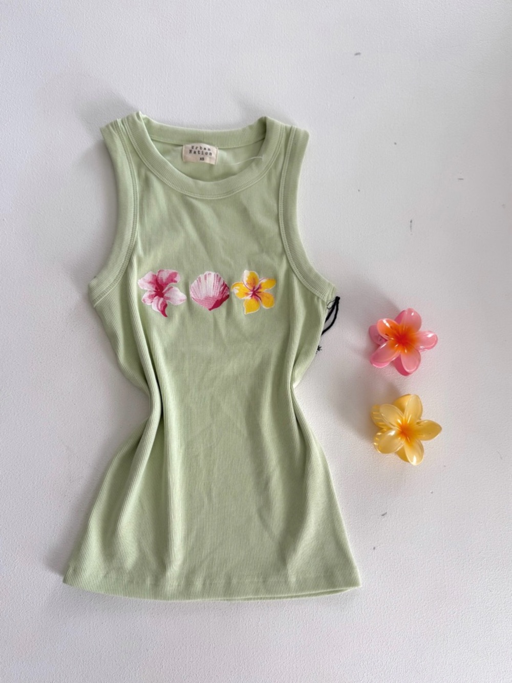 Light Green Floral Tank Top